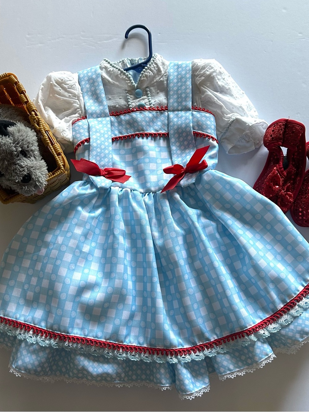 Dorothy Wizard of Oz Kids Halloween Costume Dress with Red Trim